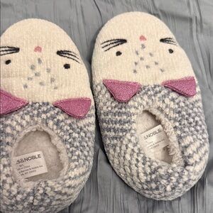 Barnes & Noble Kids Cat Slippers - Cream and Gray